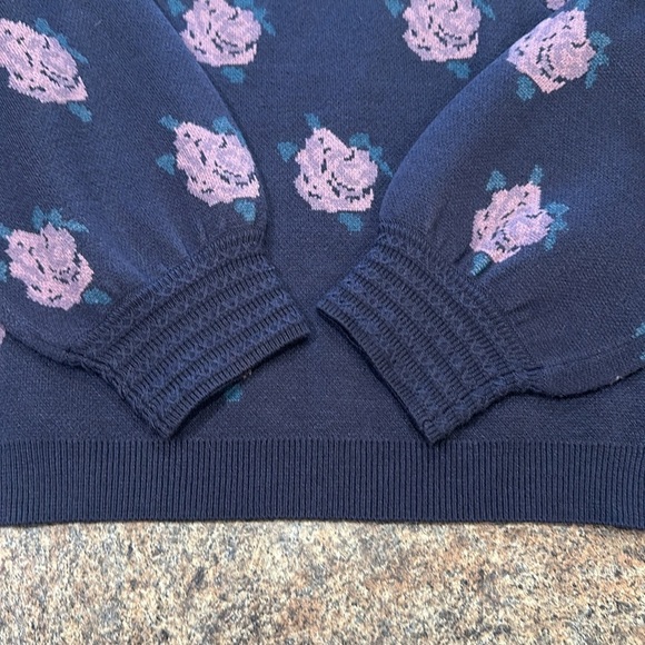 Hem & Thread Square Neck Floral Sweater Long Sleeve Charcoal Womens Size M - Picture 8 of 11